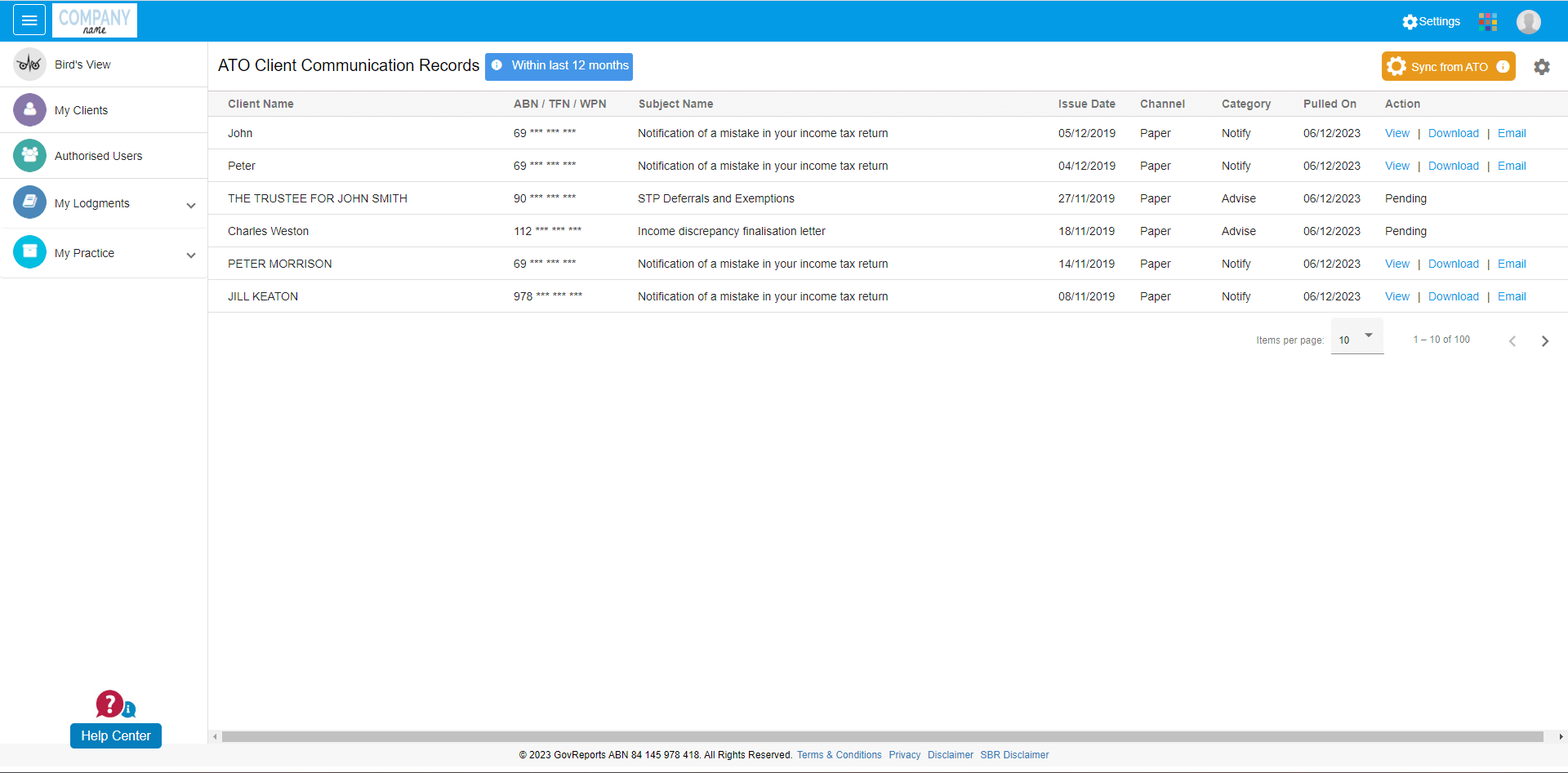 application screen