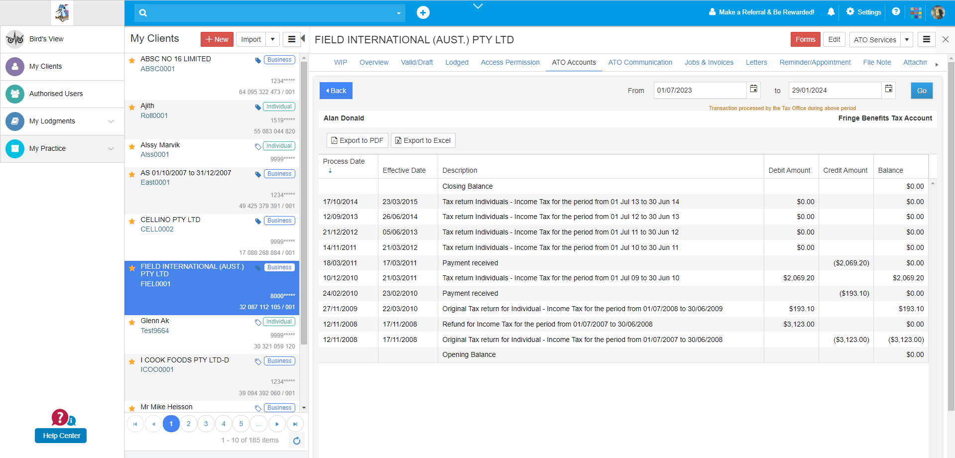 application screen