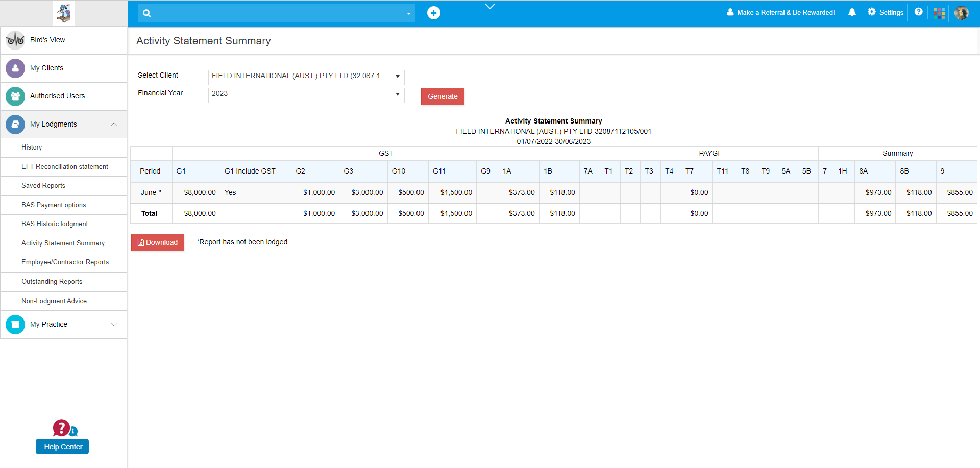 application screen